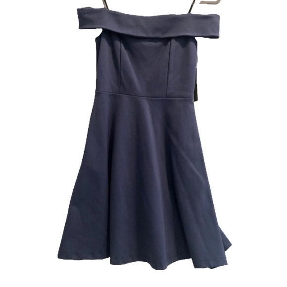 Dark Blue Off the Shoulder Lulu's Mini Dress - Picture 1 of 3